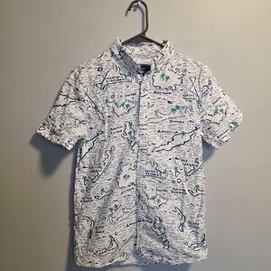 Vineyard Vines White and Blue Map Print Shirt